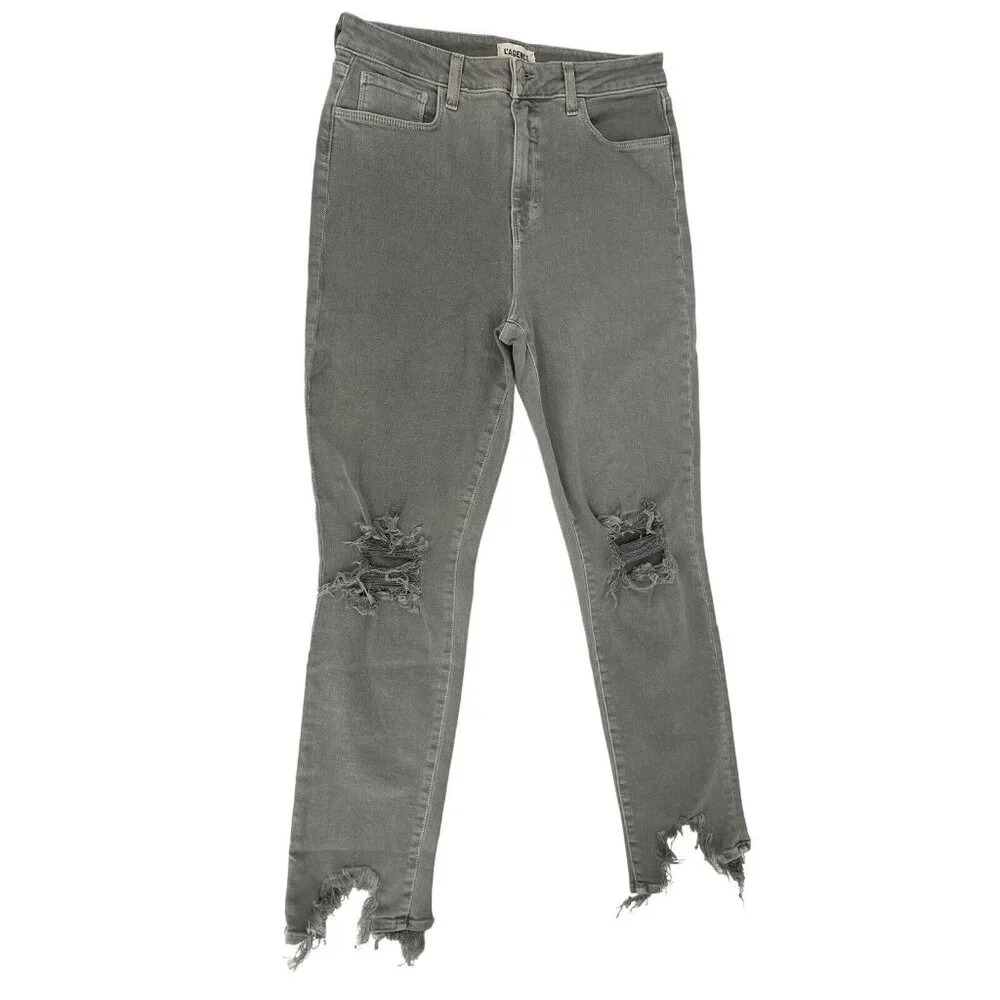 L'agence Jeans High Line Distressed Denim Size 30 Skinny Stretch Gray Vineyard